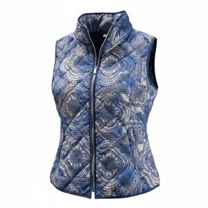 Onque Casuals Women Medium Detailed Quilt Vest blue intricate medallion design